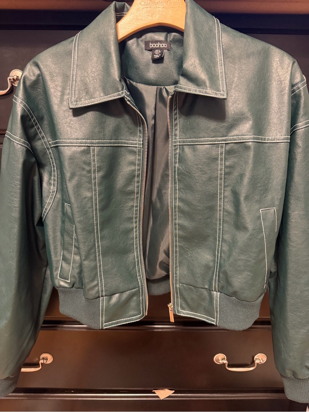 Boohoo Dark Green Faux Leather Jacket